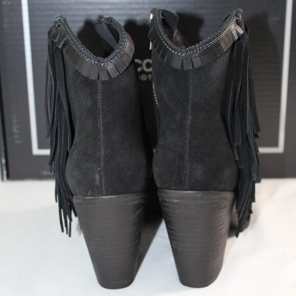 NWB Lucchese Sofia Fringe Heled Bootie Boots Western Cowboy Black Zip Suede - Picture 5 of 8